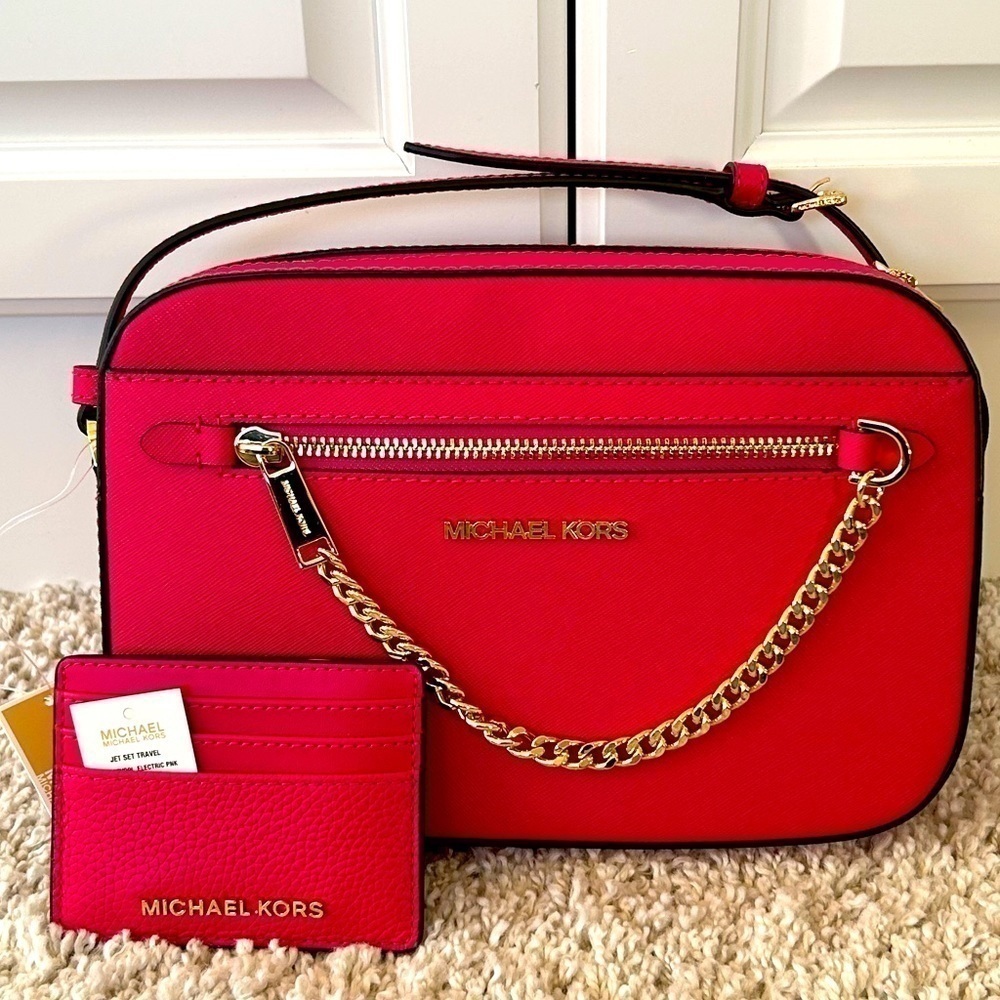 Michael Kors Jet Set Zip Chain Crossbody With Matching Card Holder